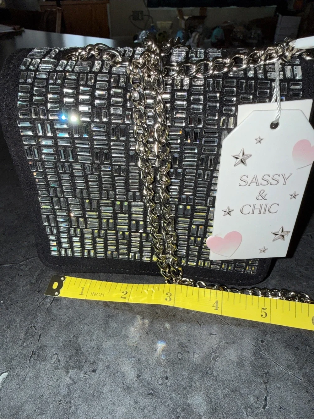 Black Metallic Mosaic Chain Crossbody Clutch